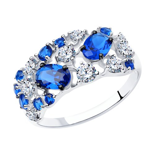 94012300 - Кольцо из серебра с бесцветными и синими фианитами