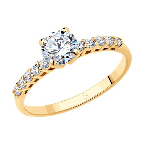 93010036 - Помолвочное кольцо из золочёного серебра с фианитами