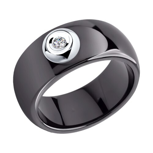 6015011 - Кольцо из чёрной керамики с белым золотом и бриллиантом