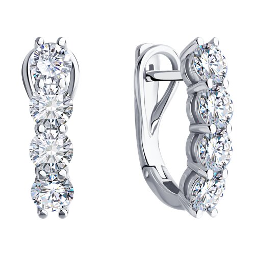 52-220-02374-1 - Серьги из белого золота с выращенными бриллиантами и рубинами