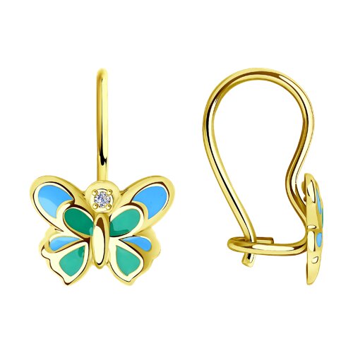 028947-2 - Серьги из желтого золота с эмалью и фианитами