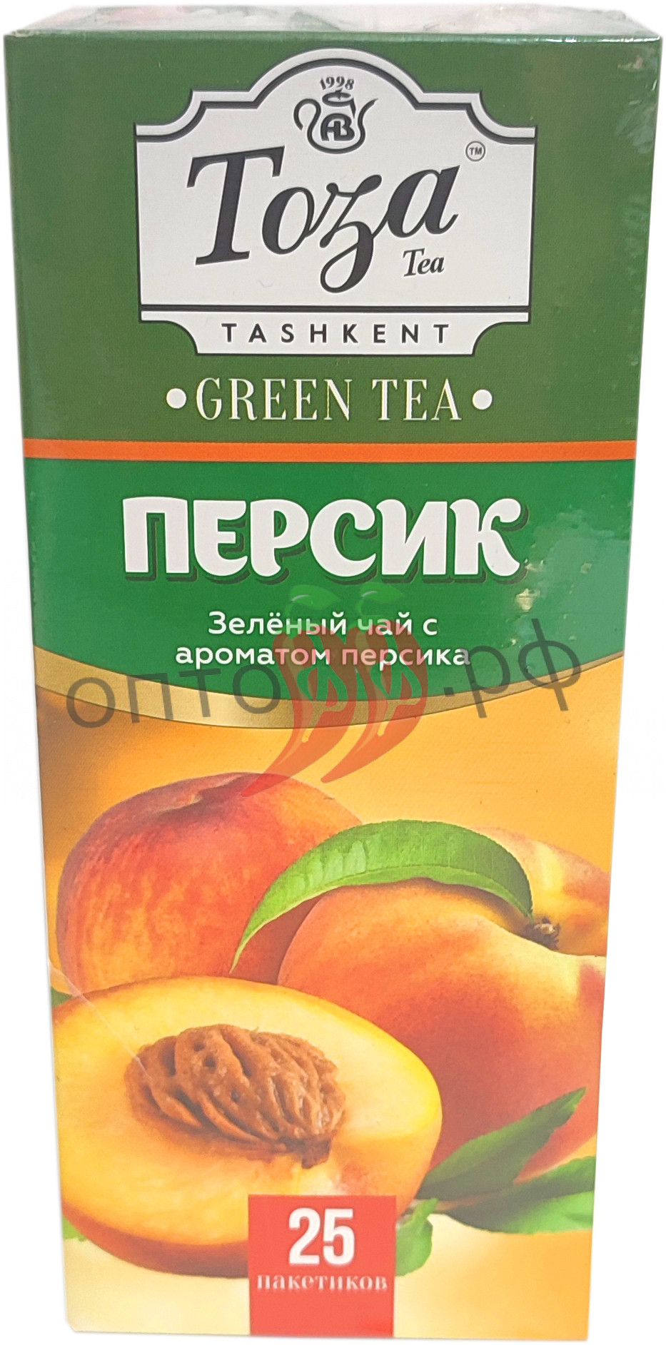 Чай Тоза зеленый с ароматом персика 25 пакетиков (кор*24)