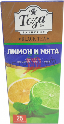 Чай Тоза черный с ароматом лимона и мяты 25 пакетиков (кор*24)