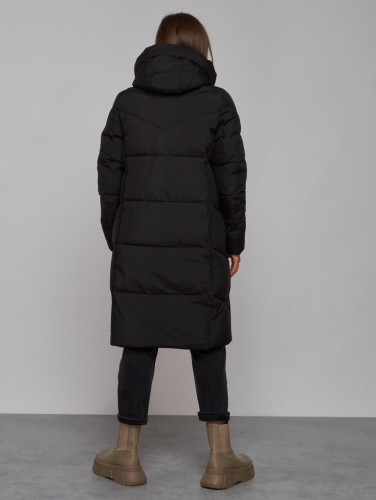Пальто утепленное молодежное зимнее женское черного цвета 52328Ch