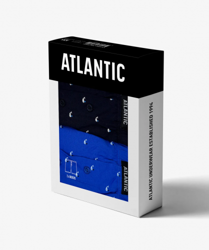 Мужские трусы боксеры Atlantic, набор из 2 шт., хлопок, небесно-голубые + темно-синие, 2MBX-039