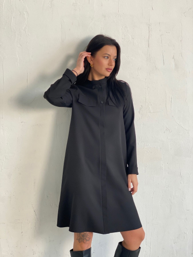 11462 Платье-рубашка с планкой чёрное (остаток: 42)