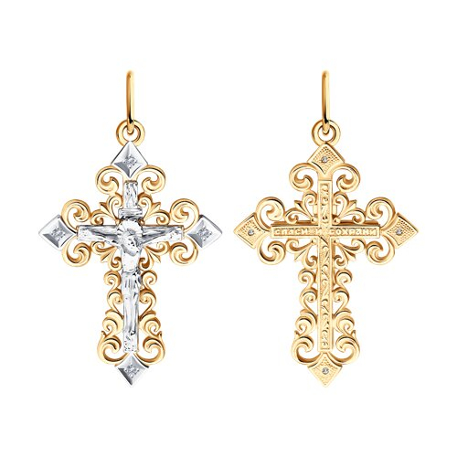 1120010 - Крест из комбинированного золота с бриллиантами