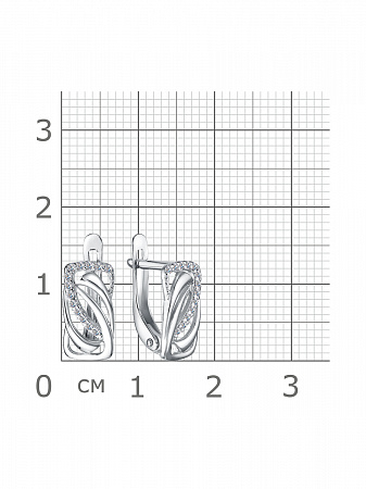 Серьги с фианитом родированные серебро 925*