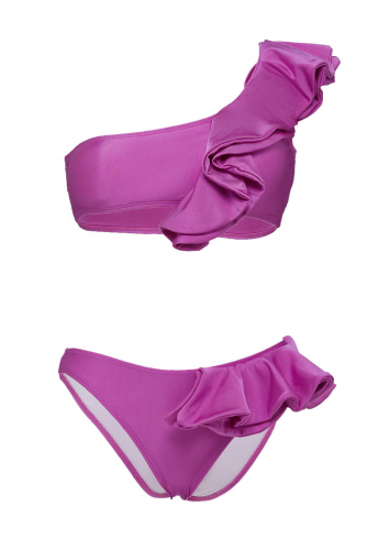 Купальник раздельный с лифом на одно плечо женский пурпурный купальник с оборками 