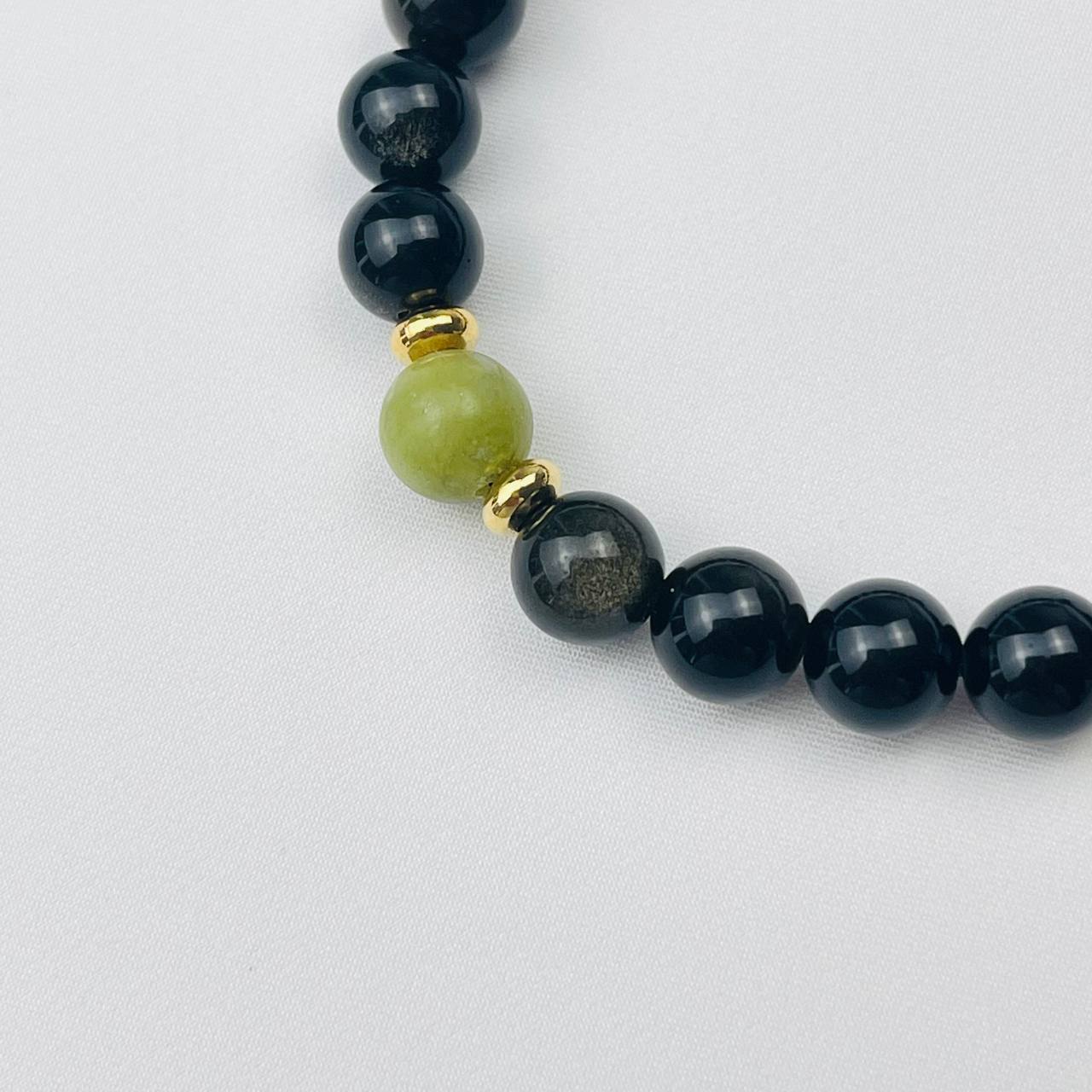 Радуга Самоцветов Браслет регулируемый из золотистого Обсидиана и Везувиана