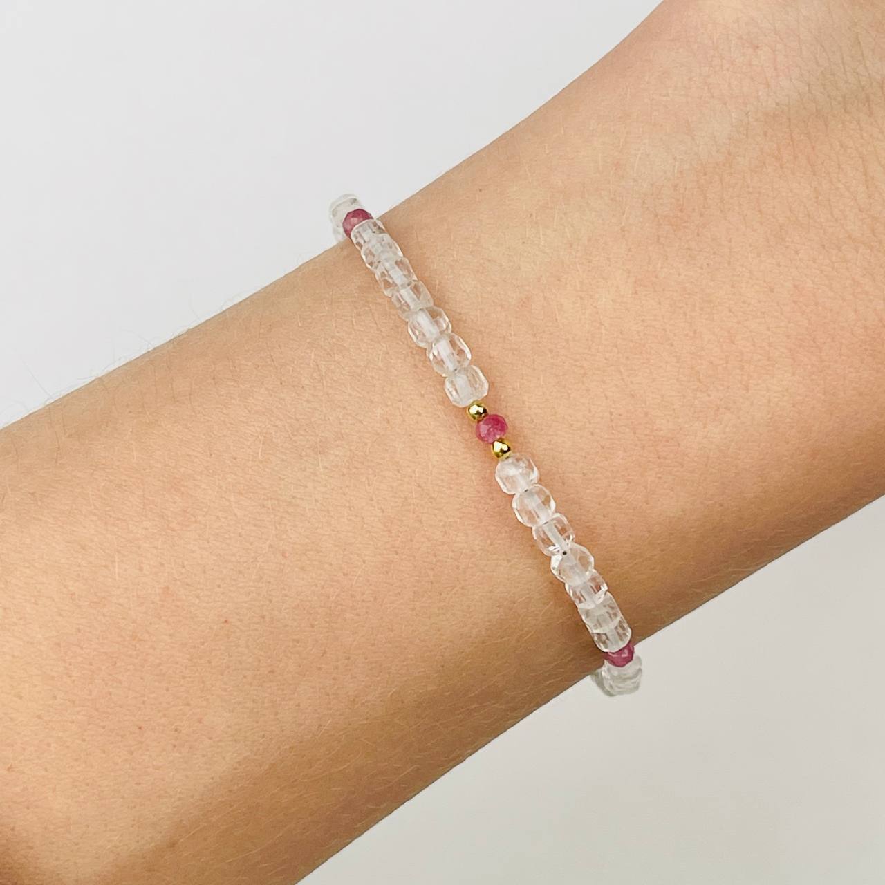 Радуга Самоцветов Браслет из Горного Хрусталя и розового Турмалина