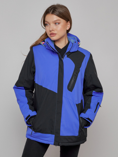 Горнолыжная куртка женская зимняя большого размера синего цвета 23661S