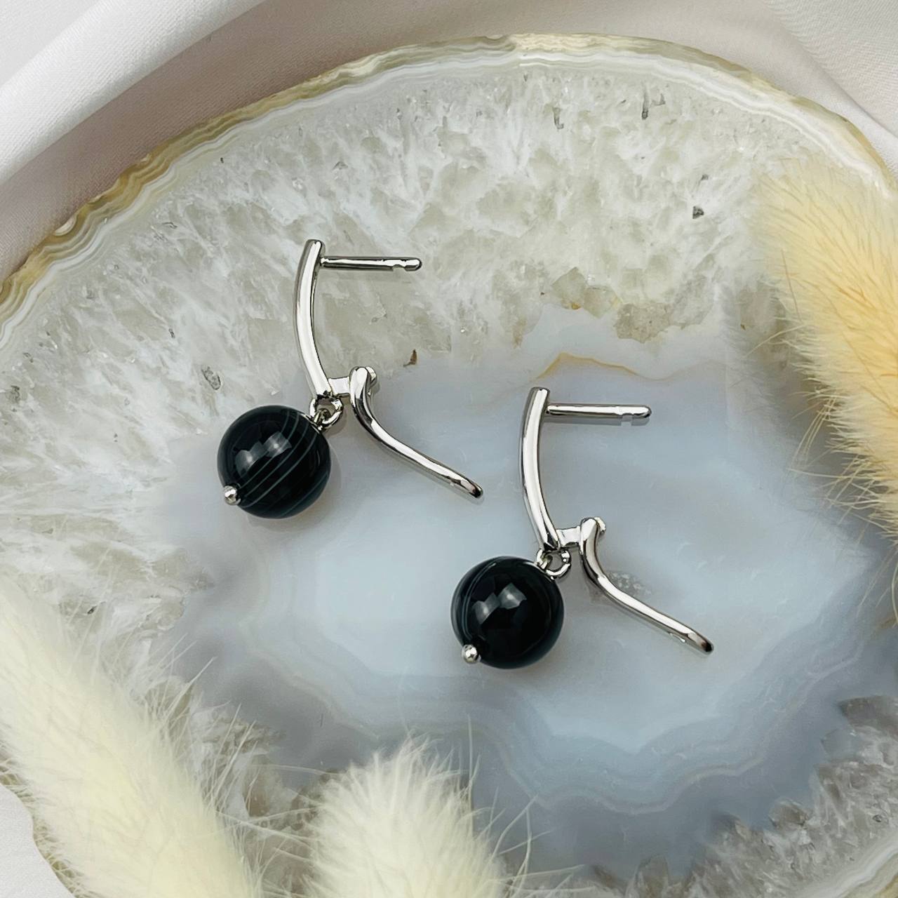 Радуга Самоцветов Серьги с полосатым Агатом