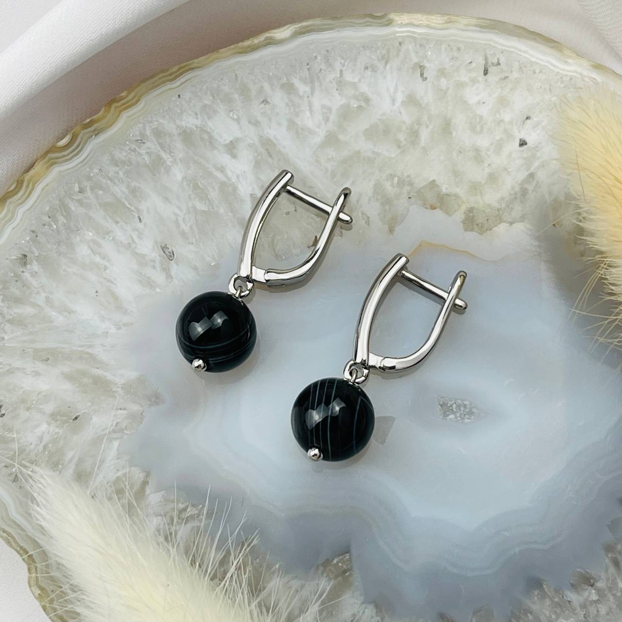 Радуга Самоцветов Серьги с полосатым Агатом