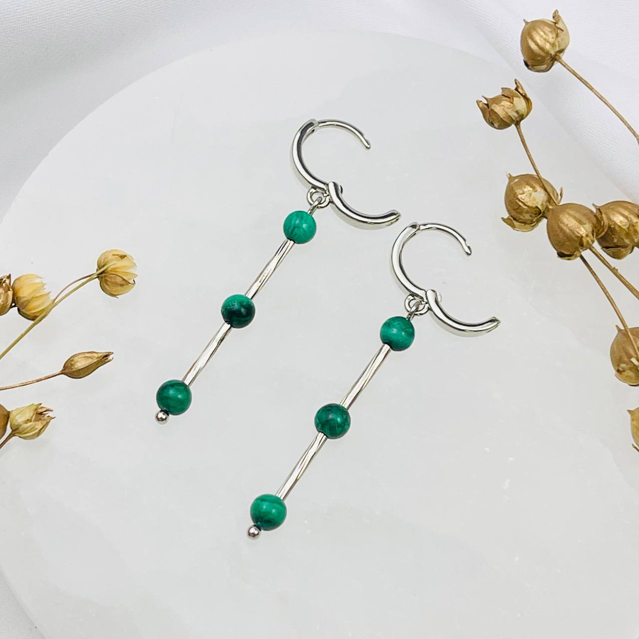 Радуга Самоцветов Серьги длинные из Малахита