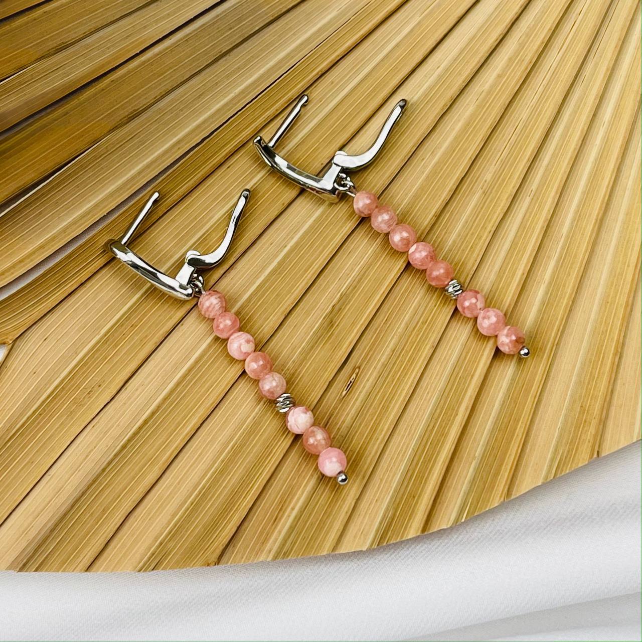 Радуга Самоцветов Серьги длинные с Родохрозитом