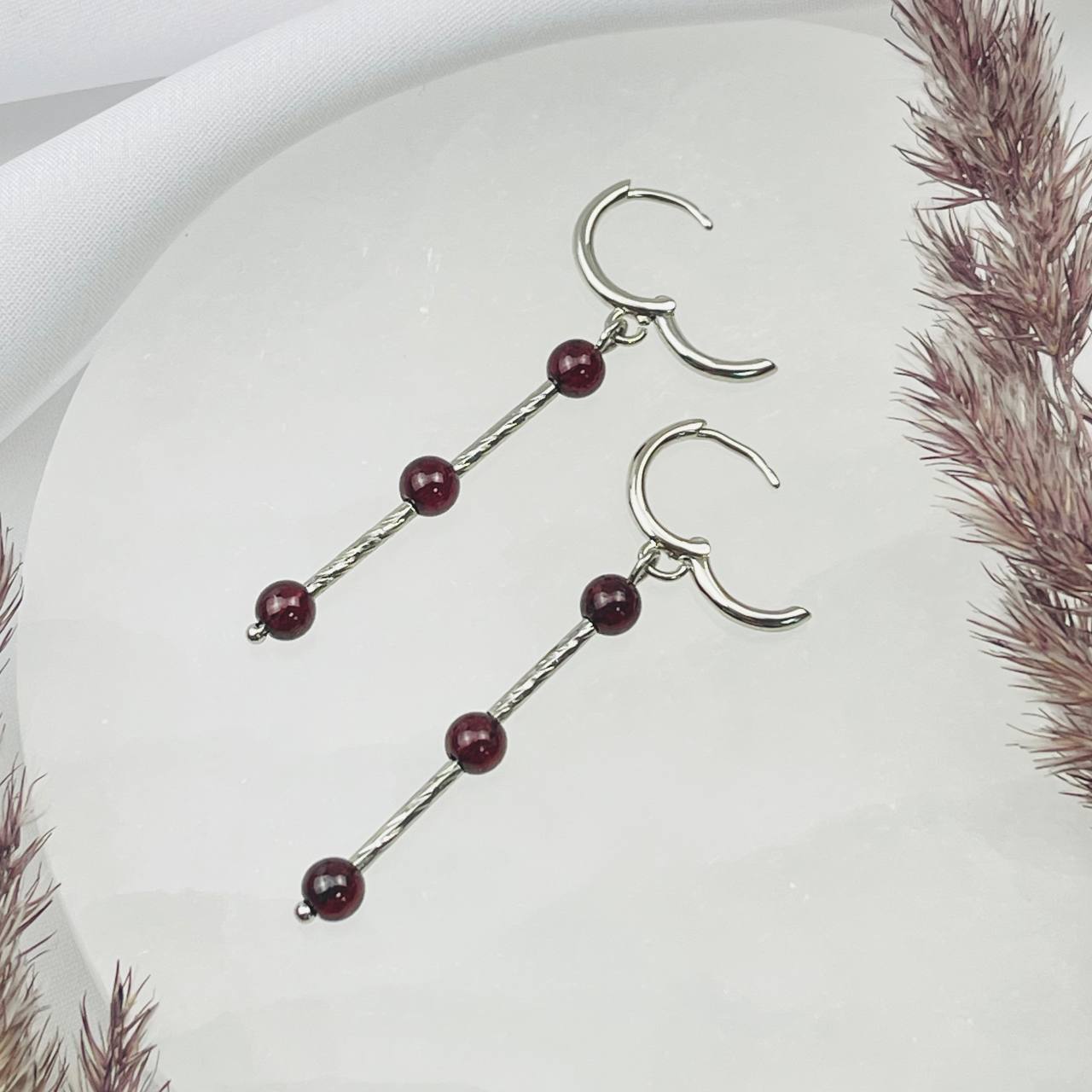 Радуга Самоцветов Серьги длинные из Граната (Пироп)