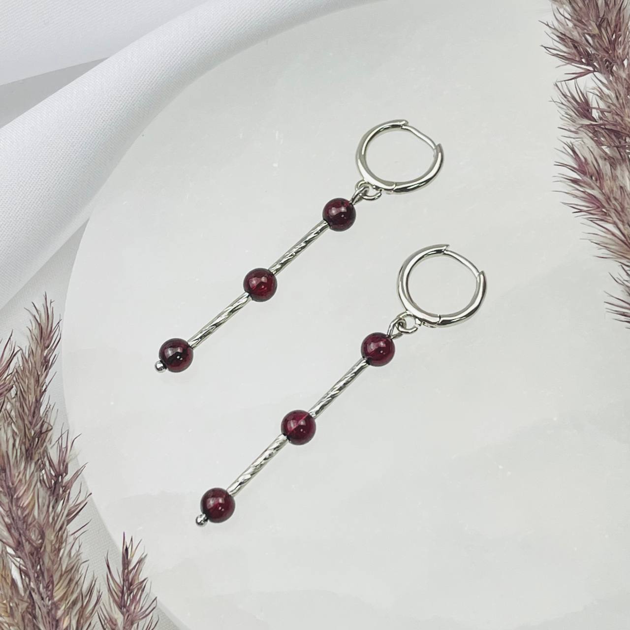 Радуга Самоцветов Серьги длинные из Граната (Пироп)