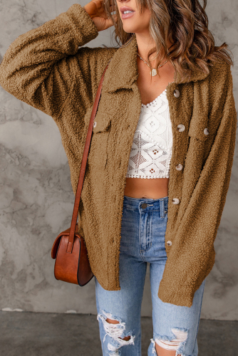 Brown Flap Pockets Button Front Jacket