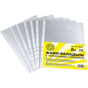 Файл-вкладыш c перфорацией А4 DOLCE COSTO Эконом 20 мкм, глянцевый, 100 шт./упак D00095