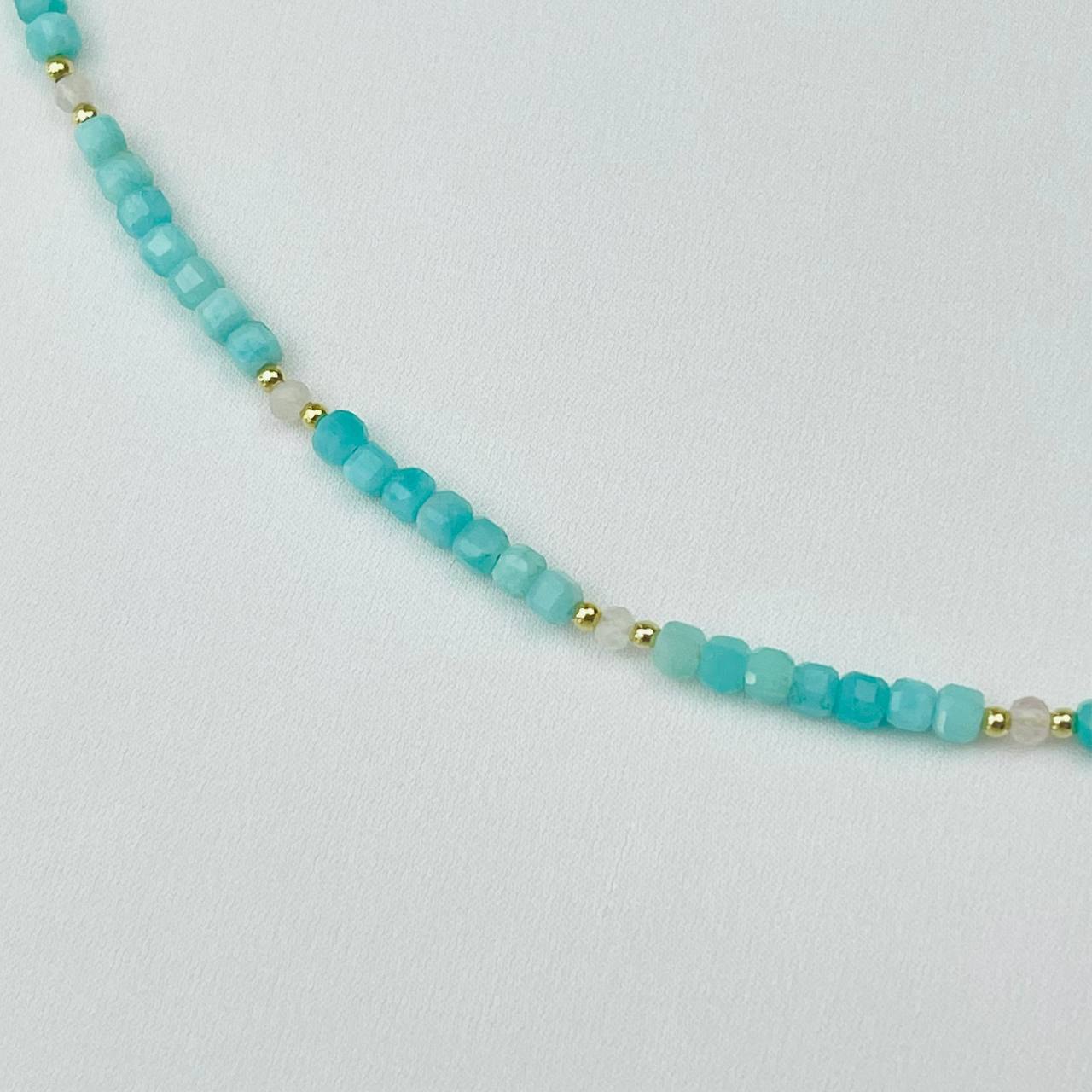 Радуга Самоцветов Бусы из Амазонита и Розового кварца