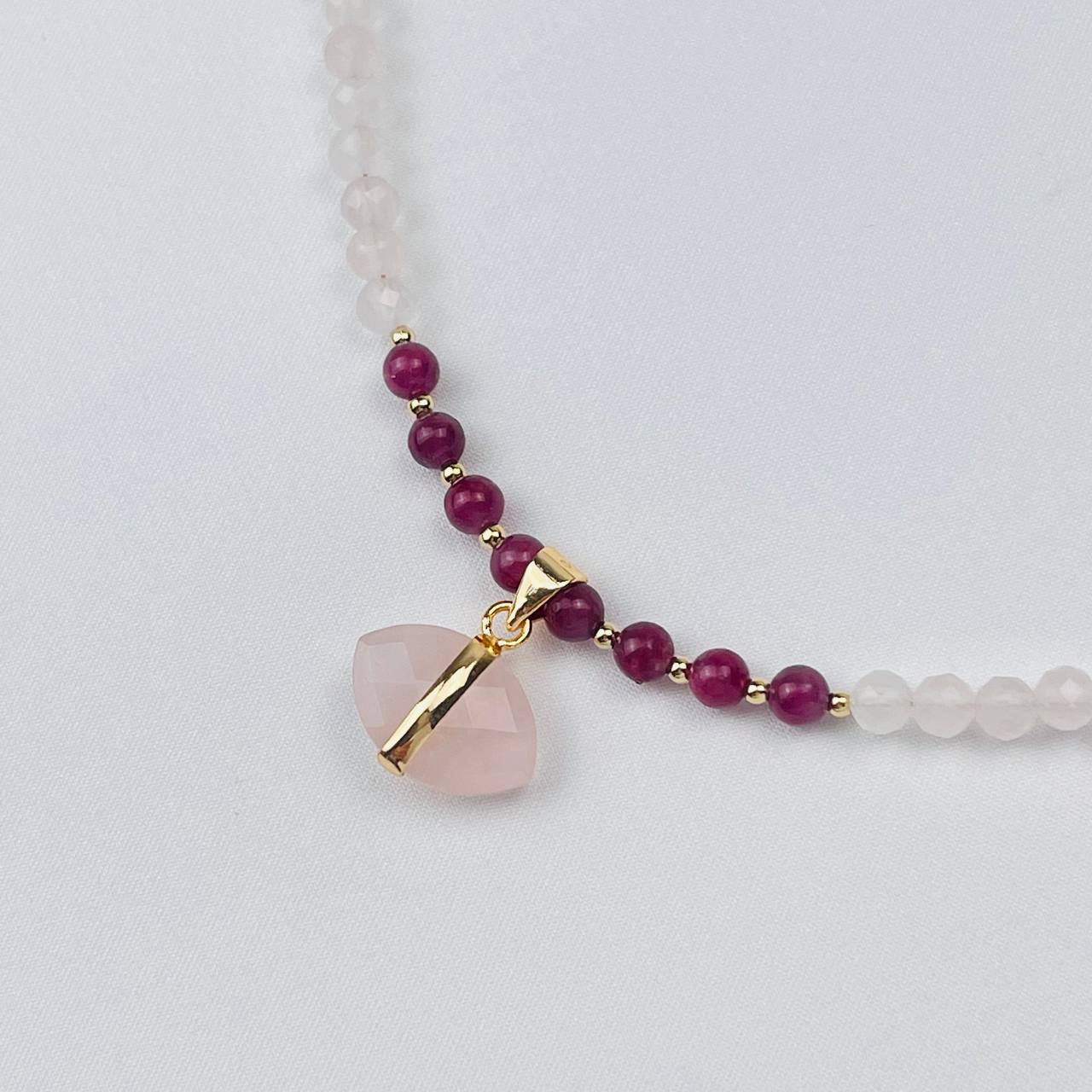 Радуга Самоцветов Чокер из Розового кварца и Турмалина с подвеской