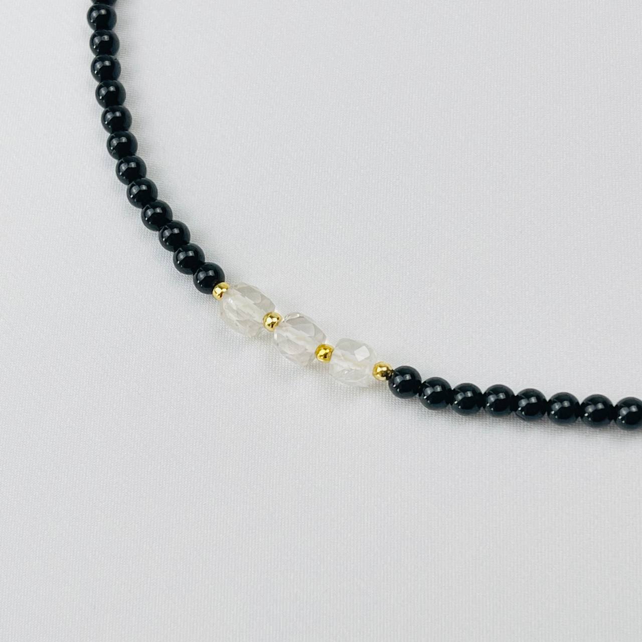 Радуга Самоцветов Бусы из черного Агата и Горного хрусталя