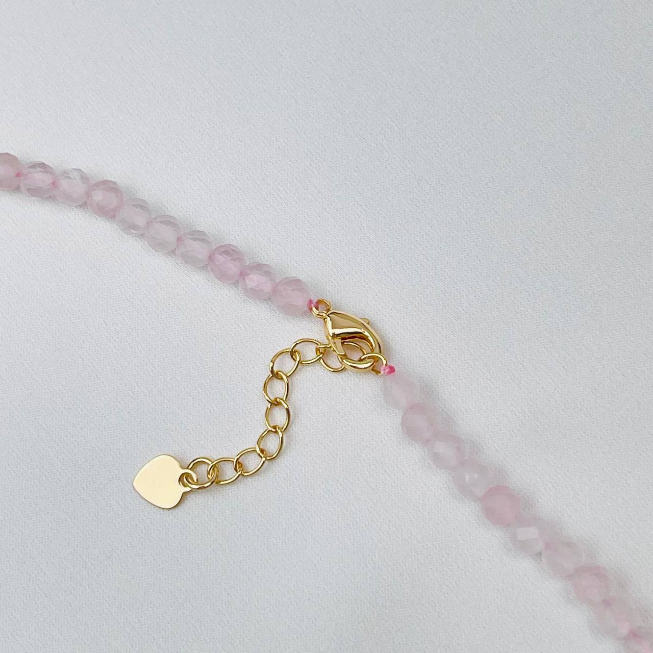 Радуга Самоцветов Колье из Розового кварца и Жемчуга