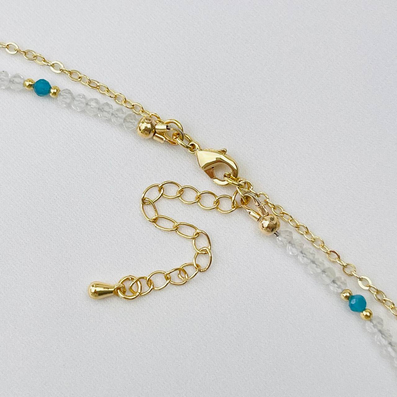 Радуга Самоцветов Колье двойное из Горного Хрусталя,Апатита и Аквамарина