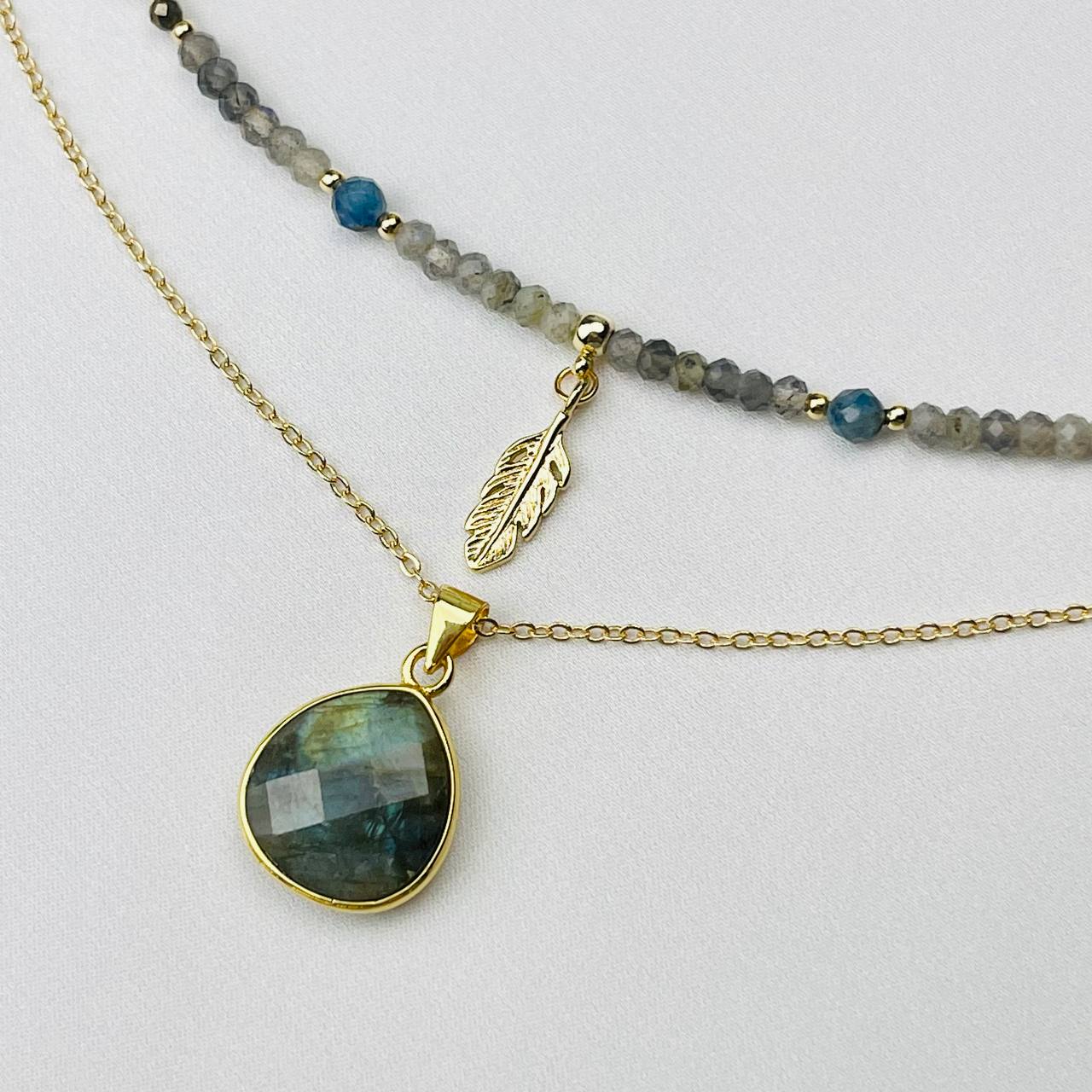 Радуга Самоцветов Бусы двойные из Лабрадора и Кианита