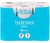 Бумага туалетная Vega 2-слойная, 12шт., эко, 15м, тиснение, белая, 315617
