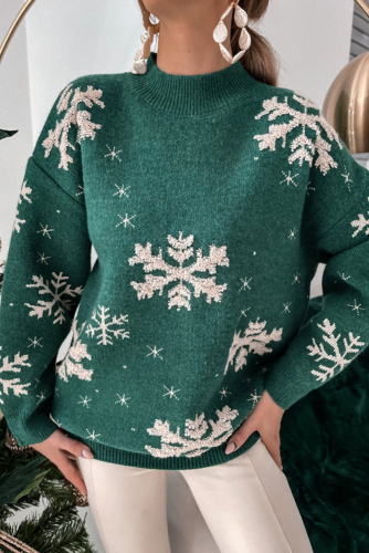 Зеленый свитер с узором «снежинки»