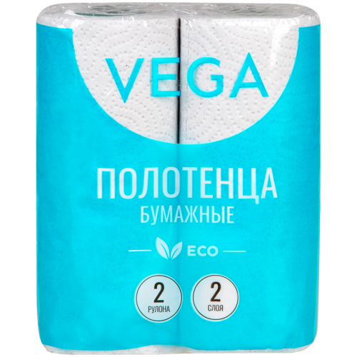 Полотенца бумажные в рулонах Vega, 2-слойные, 12м/рул., серые, 2шт., 315623
