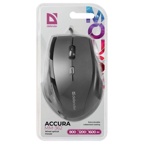 Мышь Defender Accura MM-362, USB, черный, 5btn+Roll, 52362, 367841