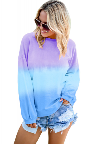 Фиолетово-синий свободный пуловер блочной расцветки