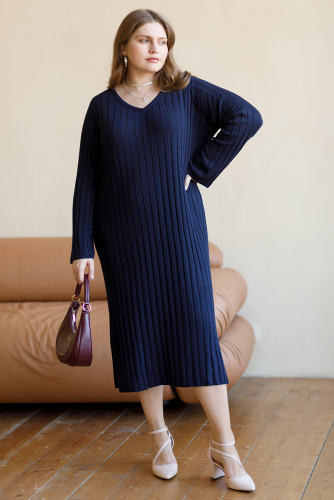 Ст.цена 2490р Тонкое вязаное платье из вискозы D32.041 т.синий