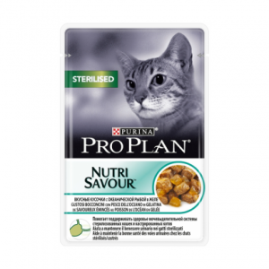 Pro Plan Nutri Savour, для взрослых стерилизованных кошек и кастрированных котов, с океанической рыбой в соусе, 85 г