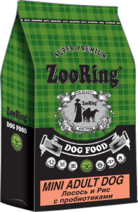ZOORING MINI ADULT DOG Сухой корм для взрослых собак мини и средних пород Лосось и рис с пробиотиками, (10 кг)