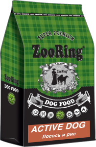 ZOORING ACTIVE DOG Сухой корм для взрослых собак средних и крупных пород, лосось и рис, 45% мяса,без пшеницы!!! Новый состав,улучшенный,  (10 кг)