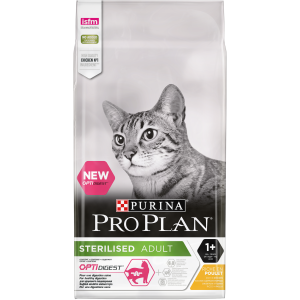 Pro Plan для стерилизованных кошек и кастрированных котов с чувствительным пищеварением, с курицей, (1,5 кг)