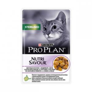 Pro Plan Nutri Savour, для взрослых стерилизованных кошек и кастрированных котов, с индейкой в желе, 85 г