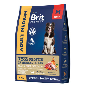 Brit Premium Adult Medium с индейкой и телятиной для взрослых собак средних пород (10–25 кг), (1 кг )