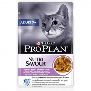 Pro Plan Adult 7+ Nutri Savour для взрослых кошек старше 7 лет, с индейкой в соусе, 85 г