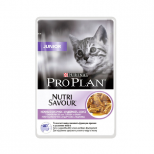 Pro Plan Junior Nutri Savour, для котят в возрасте от 6 недель до 1 года, с индейкой в соусе, 85 г
