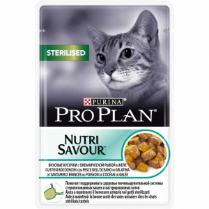 Pro Plan Nutri Savour, для взрослых стерилизованных кошек и кастрированных котов, с океанической рыбой в желе, 85 г