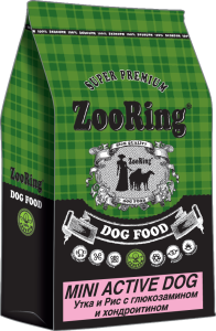 ZOORING MINI ACTIVE DOG Сухой корм для взрослых активных собак мини и средних пород Утка и рис, (10 кг)