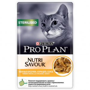 Pro Plan Nutri Savour для стерилизованных кошек и кастрированных котов с курицей в соусе, 85 г