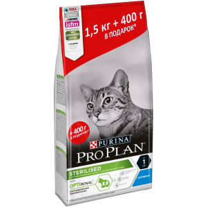 Pro Plan для стерилизованных кошек и кастрированных котов, с кроликом, 1.5 кг + 400 г