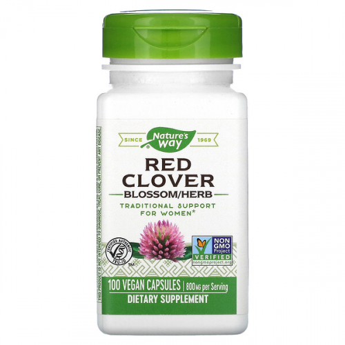 Nature's Way, красный клевер, цветы и надземная часть растения, 800 мг, 100 веганских капсул (400 мг в 1 капсуле)