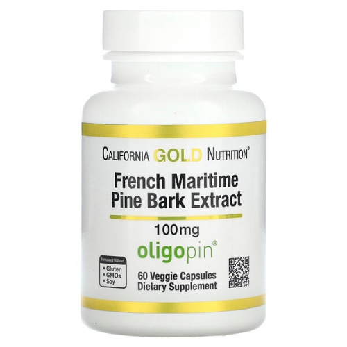 California Gold Nutrition, Oligopin, экстракт коры французской приморской сосны, 100 мг, растительные капсулы